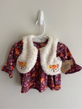 NWT Baby Essentials Fox Long Sleeve Shirt & Vest Set